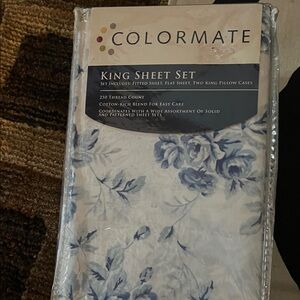 Colormate King Sheet Set - White and Blue Floral